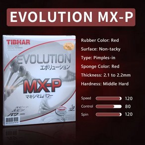 Tibha Evolution EL-P MX-P 탁구 고무 전문 비 끈적 끈적한 여드름-빠른 공격을위한 탁구 고무, 3.MX-P Red, 1개