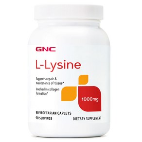 GNC L-Lysine 1000 MG 90 VEGETARAIN CAPLETS L 라인신 90정, 1g, 1개