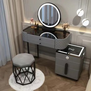 수납거울 화장대, A01/거울(D)+회색+수납장+스마트거울+의자(K), 80cm