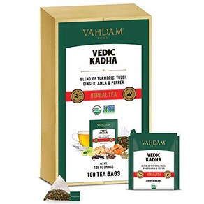 VAHDAM Vedic Kadha Hebal Tea- 100 Tea Bags  Rea VAHDAM Vedic Kadha 허브티- 100 티백  실제 성분(강황 후추 암, 1개, 100ml