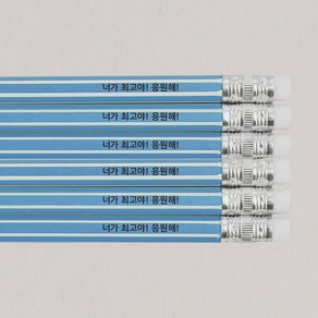 디자인아지트 주문제작 네임연필2B 6자루 비비드스트라이프 연필각인, 블루