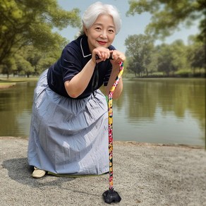 다다실버케어 고령자용 할머니 네발 고급 접이식 지팡이 예쁜 꽃 무늬 초경량 어르신 효도지팡이 부모님 선물 미국 아마존 판매중 제품, 1개, 옐로우 지팡이