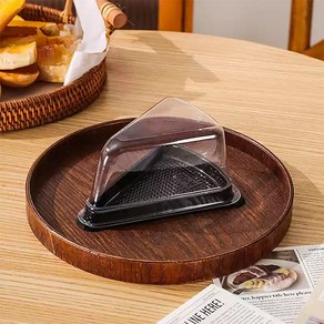 50P 세트 두꺼운 투명 PET 조각 케이크 케이스 피스케이크 포장 용기, 50개, 대형 블랙