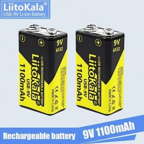 LiitoKala USB-9V 리튬 이온 충전식 배터리 RC 헬리콥터 모델 마이크 장난감용 USB C타입 6F22 9V 배터리 1100mAh 1-24PCs, 6) 2PCS USB-9V, 2개