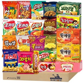 [블루존] 소소스낵 어린이 선물세트 22종 (자갈+감깡+꿀꽈+포틱+포오+포어+스윙볶+스윙갈디+갈릭새우+콘칩+맛짱+칸초+씨리얼+콘칲+카땅+신짱+초송+고래밥+구감+미니꽃게랑2종+산도), 1세트, 과자 (22개)