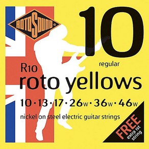 [AKMUSIC] 일렉기타줄 로토사운드(RotoSound) oto yellow R10 (스트링 010-046), 1개