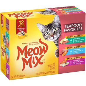 Meow Mix Savoy Mosels Seafood Favoites 버라이어티 팩 캣 푸드 트레이 2.75온스 12개입, 78g