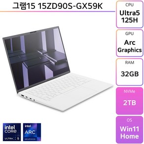 LG전자 2024 그램15 15ZD90S-GX59K, Fee DOS, 32GB, 256GB, White