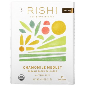 Rishi Tea 유기농 허브 티 캐모마일 메들리 카페인 무함유 티백 15개 27g(0.95oz), 1개