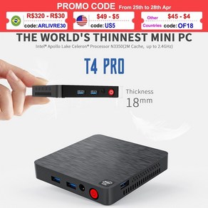 mini 소형 pc 게이밍 미니 미니 인텔 셀러론 최대 듀얼 지원, 4GB 램 64GB EMMC, 유럽 ​​연합