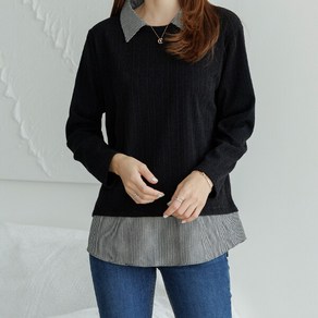 [데드라] TBD5058_DC 줄카라레이어드티셔츠 (~110size)