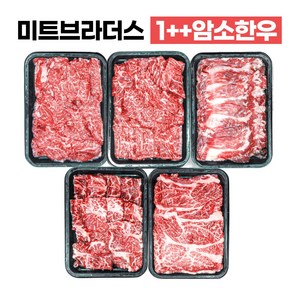 투뿔 1++ 프리미엄 암소한우 1kg 구이용 세트(꽃등심/채끝/차돌박이/보섭살/설깃살), 1세트