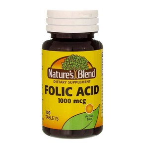 Natue's Blend Folic Acid 네이쳐스 블렌드 엽산 1000 mcg - 100 정, 1개, 100정