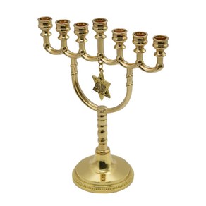 Hanukkah Menoah 7 지점 캔들 홀더 캔들 육각형 스타 펜던트와 함께 스탠드, 금