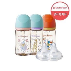 더블하트 모유실감 3세대 PPSU 디어프렌즈 트리플팩 240ml+젖꼭지(2입), 3세대 젖꼭지L, 1개, 트리플팩 (서커스베어&블루밍가든&하늘을날꼬양)