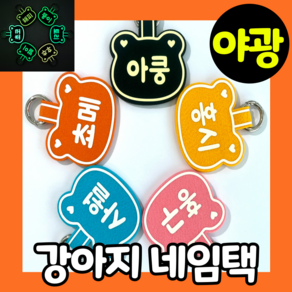 강아지네임택 야광 강아지 이름표 고양이 목걸이 애견 인식표 반려견 명찰 네임트리, 1개, 1번(블랙+블루)