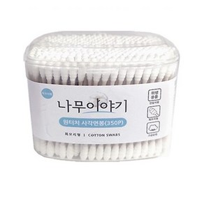 100% 고급순면 원터치 사각 면봉 회오리형 350P, 350개입, 350개