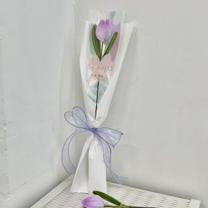 [한국어 동영상 제공] 한 송이 튤립 꽃다발 DIY 패키지 간단한 기념일 선물 방과후 모루 공예, 바이올렛 ONE SIZE