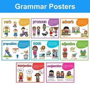 8 PCS Grammar 아이들 포스터 교실 장식 영어 배우기 교육용 포스터