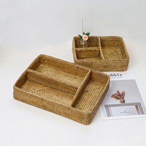 라탄소재 분리형 칸막이 세칸 커피 바스켓 트레이 바구니 빈티지 소품 2size, 1개, 라탄 커피바스켓S