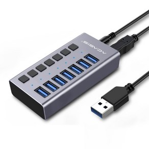 3.0 USB 허브 멀티포트 전원차단기능 7포트 10포트 16포트 20포트, 7구 그레이 알루미늄, 1개