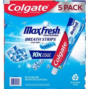 Colgate Max후레쉬 치약 미니 브레스 스트립 포함 쿨 민트 7.3온스 5팩 110678, 5개