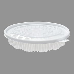 타원 찜용기 대 340x245x80 3000ml 뚜껑+용기 백색 100개 세트