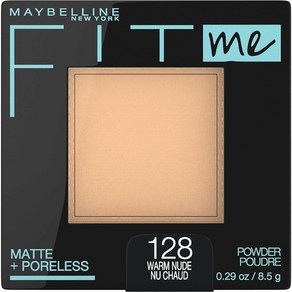 Maybelline Fit Me 매트 + 포어리스 프레스 페이스 파우더 메이크업 및 세팅 파우더 클래식 아이보리 1개입, 0.29 Ounce (Pack of 1), 128 웜 누드, 1개