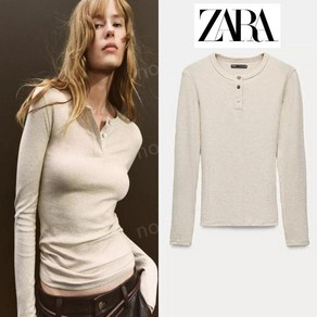 자라 가을 겨울 여성용 단추 골지 크루넥 긴팔 티셔츠 ZARA 3컬러