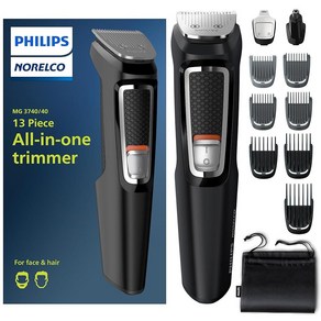 Noelco Philips 수염 헤어 바디 멀티 트리머 면도기 남성용 블랙/크롬 MG3740/40 - 13 Pieces