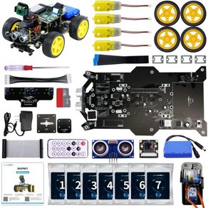 AI Vision 4WD 로봇 자동차 키트 fo Raspbey Pi 4B 지원 파이썬 프로그래밍 APP 리모컨 DIY 스마트 전자 Raspeby Boad 미포함