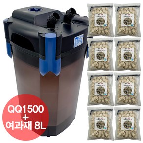 QQ아쿠아 외부여과기 QQ1500+물멍 팝콘 링 여과재 1L x 8개 풀세트 물멍 고가라인 링 여과재 BC1500, 16W, QQ1500+팝콘링여과재8L, 1개