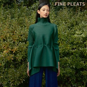 [FINE PLEATS] 피네 플리츠 반팔 날개 블라우스 딥 그린