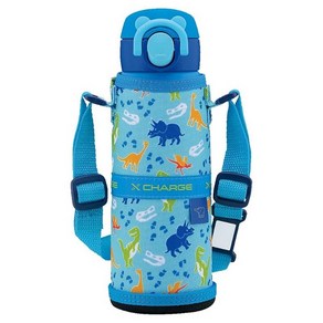 조지루시 보온병(ZOJIRUSHI) 물병 끈 달린 키즈 머그 어린이 통원통학 스테인리스 머그 심리스선 원터치 480ml 다이노소어 블루 뚜껑과 패킹이 일체화 관리 간단 SM-UA4, 1개