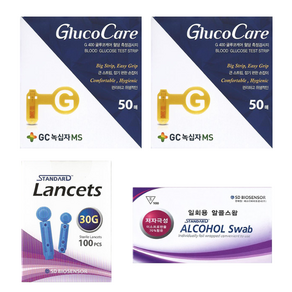 <글루코케어 / GlucoCare> GC녹십자MS 글루코케어 혈당시험지 혈당측정검사지 100매+채혈침100개+알콜솜100매 SW