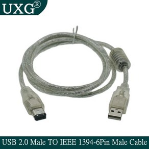 Fiewie IEEE 1394 6 핀 Male To USB 2.0 Type A 케이블 어댑터 카메라 컴퓨터 디지털 DV PDAs 블랙, 01 1.5M