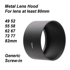 일반 금속 망원 렌즈 후드 나사 장착 범용 블랙 초점 거리 최소 80mm 49 52 55 58 62 67 72 77 82 mm, 62 mm, 05 62 mm, 1개