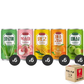 막스 미니 캔음료 혼합세트 다인 알로에 175ml 6개 + 다인 복숭아 175ml 6개 + 다인 망고 175ml 6개 + 다인 제주감귤 175ml 6개 + 다인 매실 190ml 6개, 1세트