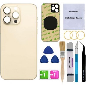 Pezewok OEM 후면 유리 교체 iPhone 14 Po Max 6.7인치 리페어 툴킷과 사전 설치된 접착제딥 퍼플, Gold, 1개