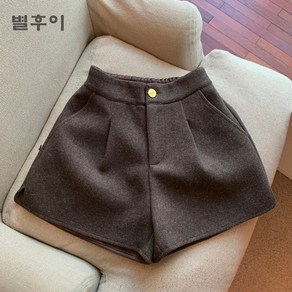 별후이 여성용 가을 겨울 데일리 캐주얼 트임 모직 밴딩 반바지