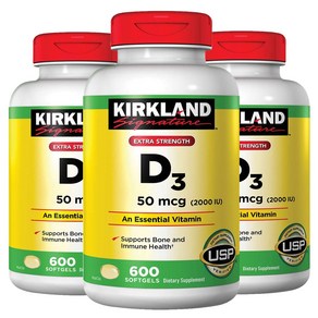 Kikland 커클랜드 엑스트라 스트렝스 D3 50mcg 2000IU 600정 3병, 3개