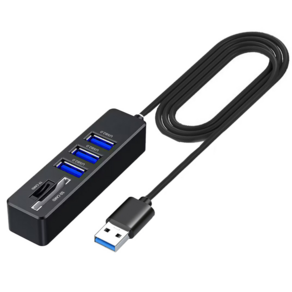 5in1 USB 멀티 허브 카드 리더기 USB 3포트 SD 카드 마이크로SD 메모리 카드 슬롯 노트북 PC 연결, 블랙, 1개