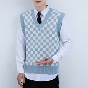 남성용 브이넥 루즈핏 체크 니트 조끼 men's knit vest 카카매이 A31 P130R381