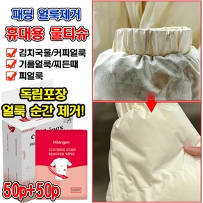 [강력제거!] 10p+10p 의류 얼룩 제거제 패딩 얼룩 제거 물티슈 클리너 옷 기름때 찌든때 제거 피얼룩제거 커피 얼룩 지우는법, 10개, 10매입