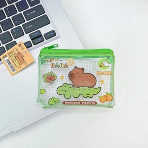 지퍼 카피바라 동전 지갑 만화 투명 돈 가방 신용카드 홀더, 1개, 1. geen