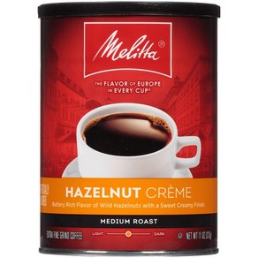 Melitta Hazelnut Cème Flavoed Coffee Medium Roa 멜리타 헤이즐넛 크림 맛 커피 미디엄 로스트 엑스트라 파인 그라인드 11온스 캔(6, 1개, 312g