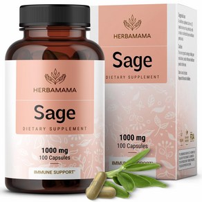 HERBAMAMA Sage Capsules - 1000mg Sage Leaves fo Digestive Health & Immune Suppot Capsules - Vega, 100정, 1개