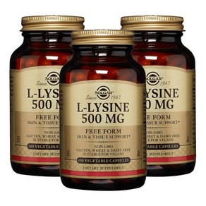 솔가 L-라이신 500mg 글루텐 프리 무설탕 베지터블 캡슐, 100정, 3개