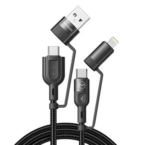 맥도도 4 in 1 멀티 PD 고속충전 케이블 (USB A타입+C타입 to C타입+8핀), 블랙, 1개