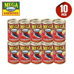 Mega Sardines in Tomato Sauce with Chili 10 Can Set 필리핀 메가 사딘스 토마토 칠리 10캔 세트, 10개, 155g